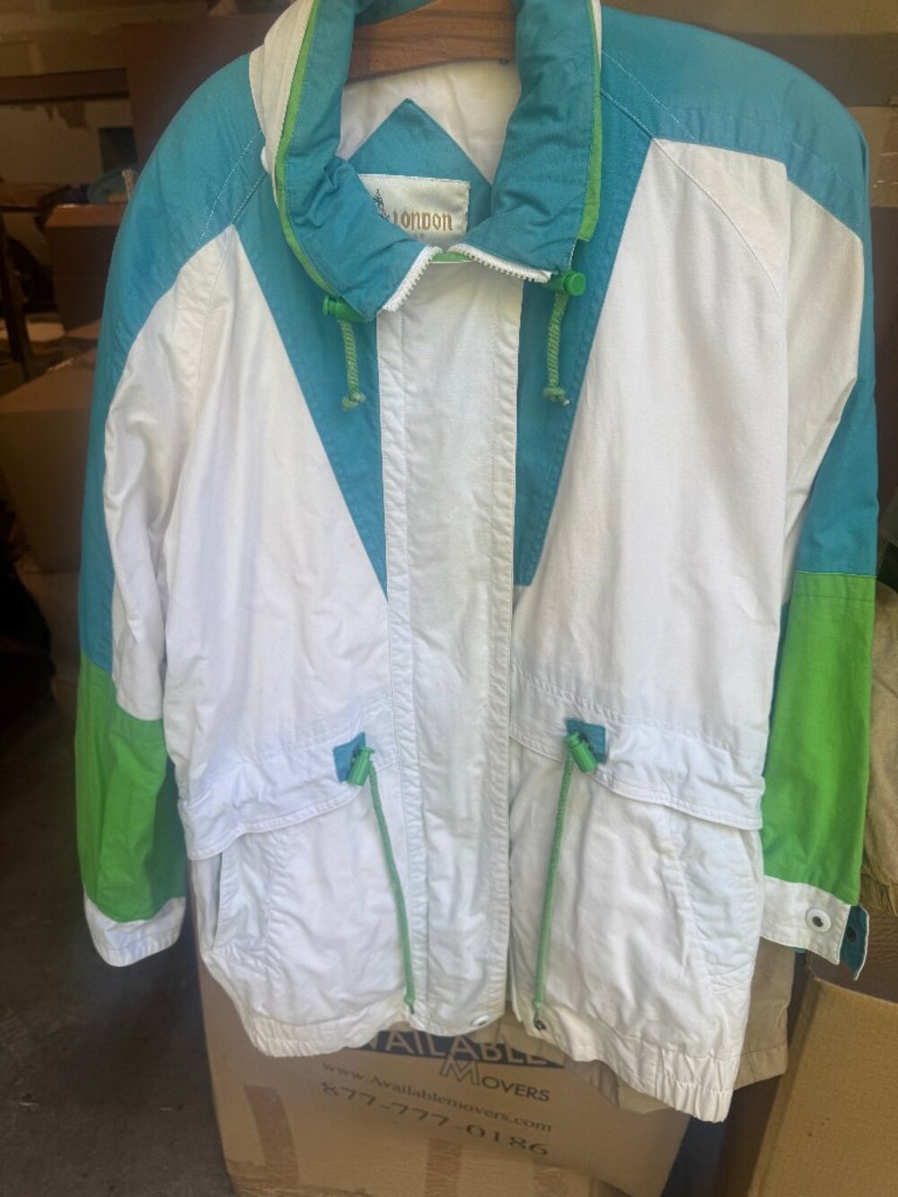 Vintage London Fog Colorblock Windbreaker Jacket Teal Green White 80s 90s